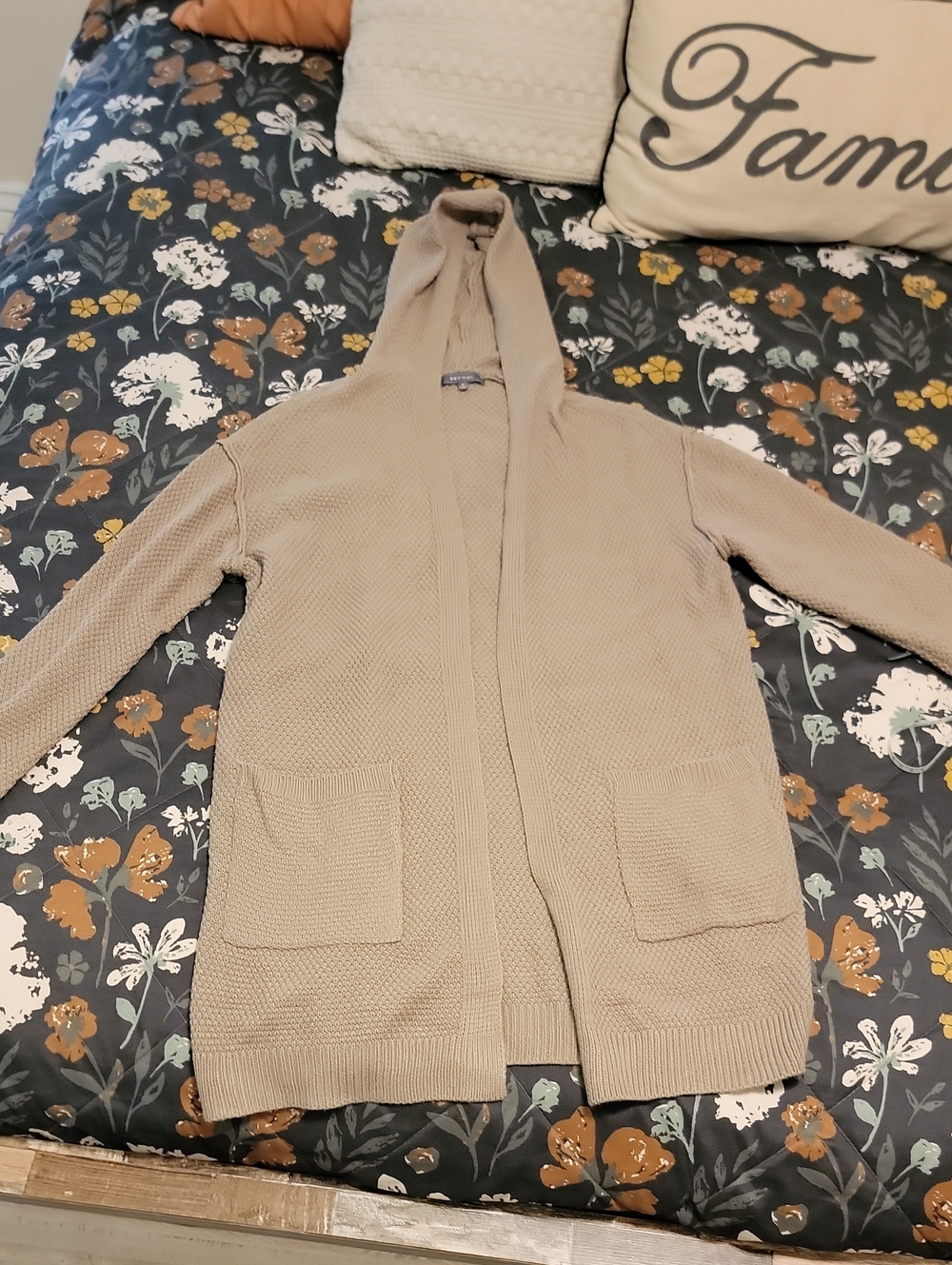 BE COOL Taupe Hooded Open-Front Cardigan Sweater